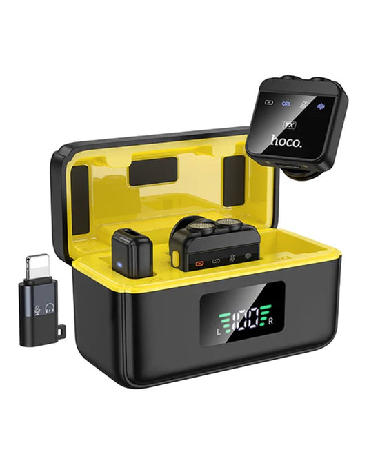 Hoco Wireless Digital Microphone w/ Lightning & Type C Dual Connector, Magnetic Lapel (L17) - Black
