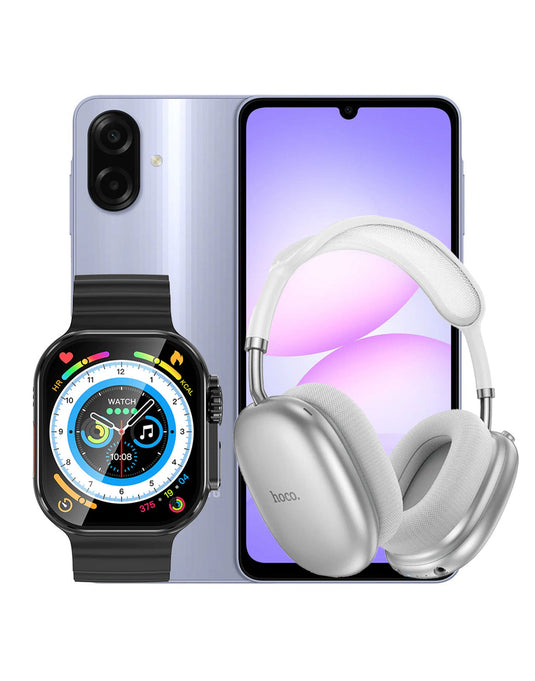 Samsung Galaxy A07 4GB 128GB 4G - Light Violet (Brand New) + Bluetooth Headset (W55 PLUS) + Smart Watch (Y23 Ultra) (Bundle Deal)