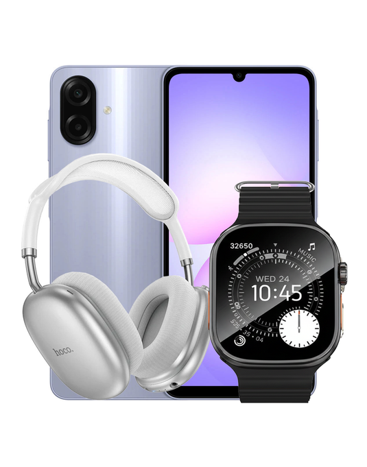 Samsung Galaxy A07 (2025) 4GB 64GB 4G Dual Sim - Light Violet (Brand New) + Smart Watch (Y23 Ultra) + Bluetooth Headset (W55 Plus) (Bundle Deal)