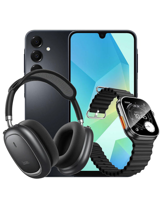 Samsung Galaxy A16 (2024) 4GB 128GB 4G Dual Sim Smartphone - Black (Brand New) + Bluetooth Headset (W68) + Smart Watch (Y42 Ultra) (Bundle Deal)