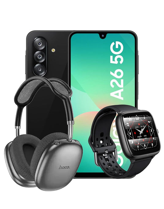 Samsung Galaxy A26 (2025) 6GB 128GB 5G Dual Sim Smart Phone - Black (Brand New) + Smart Sports Watch (Y36) + Bluetooth Headset W55 Plus (Bundle Deal)