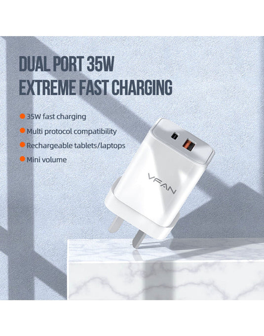 VFan Ultra Fast Charger USB-C & USB-A 35W (AU8)