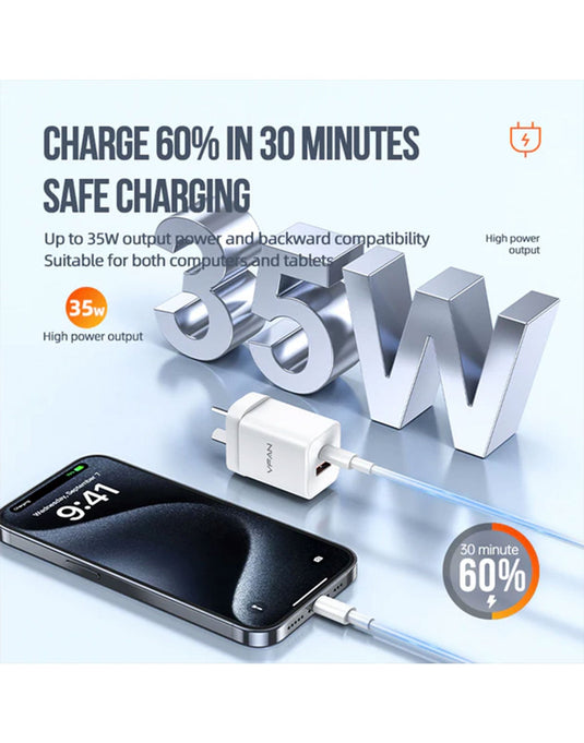 VFan Ultra Fast Charger USB-C & USB-A 35W (AU8)